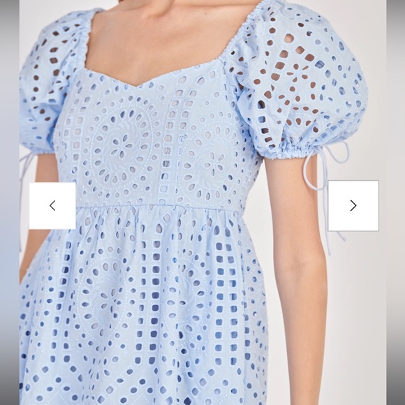 English Factory Light Blue Eyelet Scallop Edge Mini Dress NWT - Picture 2 of 3